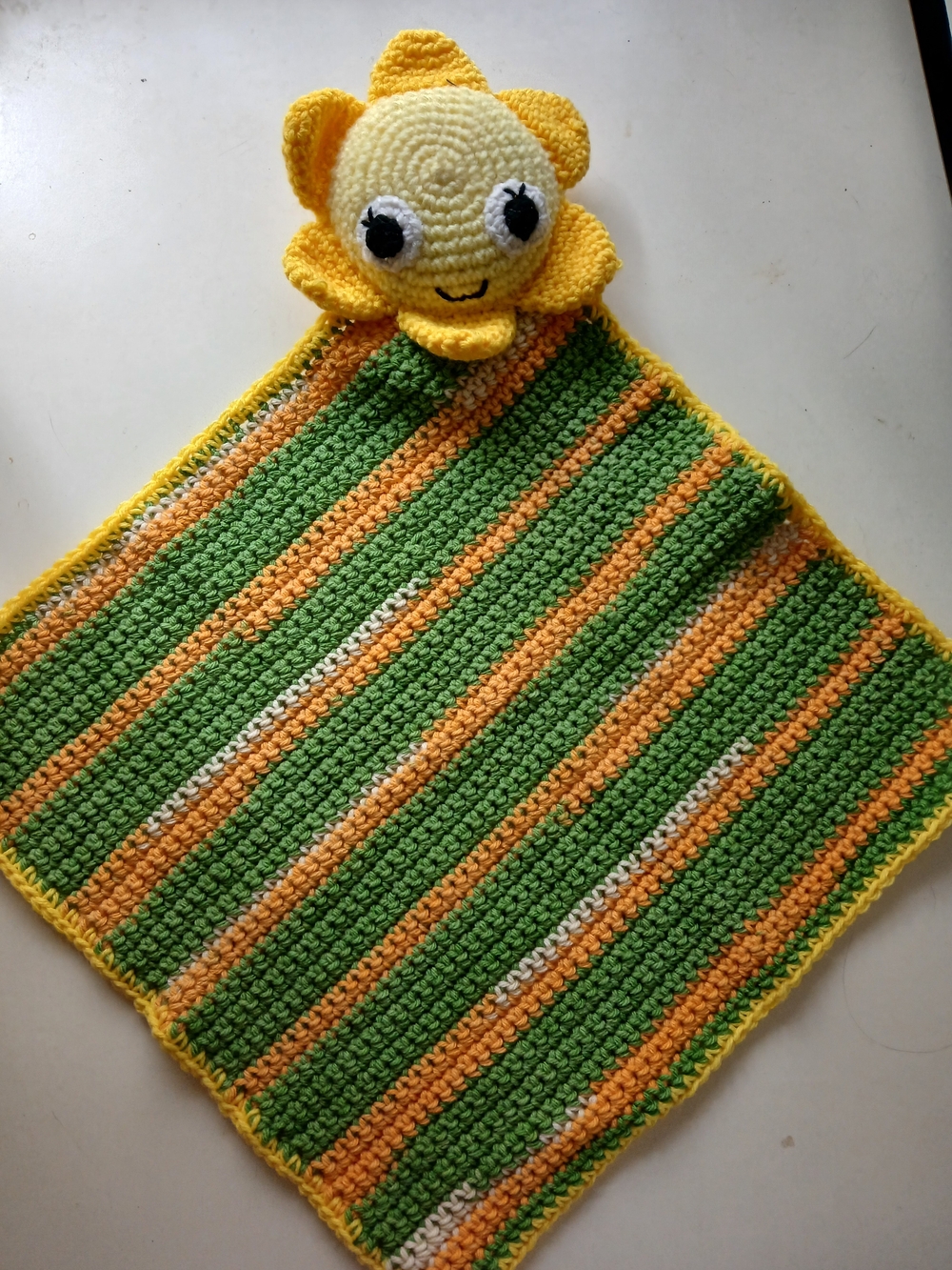 Crocheted Sunflower Lovey - Yellow & Green Stripes